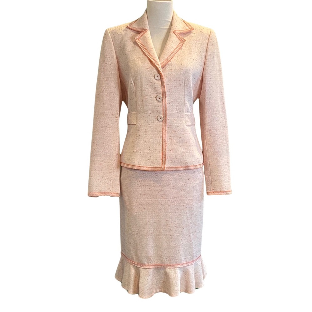 Nipon Boutique Vintage Peach Tweed Blazer & Pencil Trumpet Skirt Set Size 4